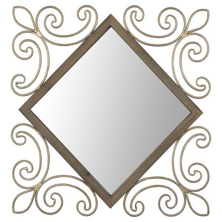 GFANCY FIXTURES 24 x 24.25 x 0.85 in. Antiqued Bronze Traditional Diamond Wall Mirror with Metal Detailing GF3661927